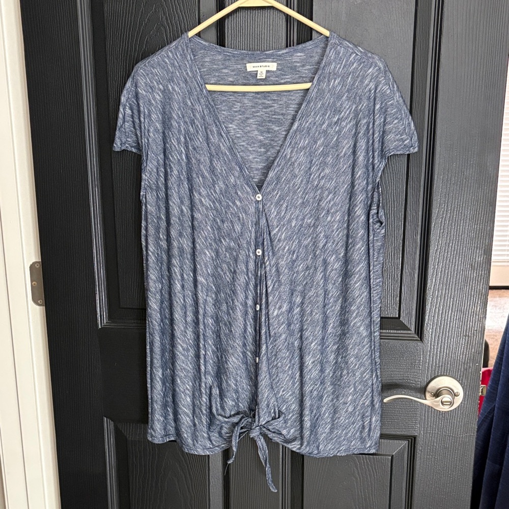 Max Studio Blue Heathered Button-Down Shirt